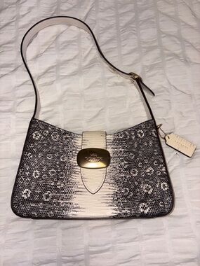 Coach Black and Ivory Signature Shoulder Bag with Gold-Tone Clasp